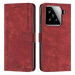 For Xiaomi 15 Skin Feel Stripe Pattern Leather Phone Case with Lanyard(Red)