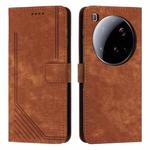 For Xiaomi 15 Ultra Skin Feel Stripe Pattern Leather Phone Case with Lanyard(Brown)