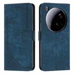 For Xiaomi 15 Ultra Skin Feel Stripe Pattern Leather Phone Case with Lanyard(Blue)