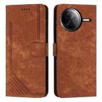 For Xiaomi Poco F7 Pro / F7 Ultra Skin Feel Stripe Pattern Leather Phone Case with Lanyard(Brown)