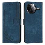For Xiaomi Poco F7 Pro / F7 Ultra Skin Feel Stripe Pattern Leather Phone Case with Lanyard(Blue)