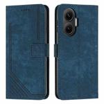 For Xiaomi Poco F7 Skin Feel Stripe Pattern Leather Phone Case with Lanyard(Blue)