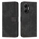 For Xiaomi Poco F7 Skin Feel Stripe Pattern Leather Phone Case with Lanyard(Black)