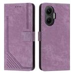 For Xiaomi Poco F7 Skin Feel Stripe Pattern Leather Phone Case with Lanyard(Purple)