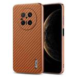 For Huawei Mate 70 AZNS Electroplated Edge Carbon Fiber Texture Phone Case(Brown)