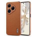 For Huawei Pura 80 5G AZNS Electroplated Edge Carbon Fiber Texture Phone Case(Brown)
