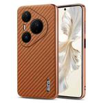 For Huawei Pura 80 Pro / Pro+ 5G AZNS Electroplated Edge Carbon Fiber Texture Phone Case(Brown)