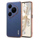 For Huawei Pura 80 Ultra 5G AZNS Electroplated Edge Carbon Fiber Texture Phone Case(Blue)