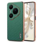 For Huawei Pura 80 Ultra 5G AZNS Electroplated Edge Carbon Fiber Texture Phone Case(Green)