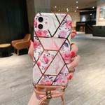 For iPhone 11 Pro Plating Marble Pattern Soft TPU Protective Case with Shoulder Strap(Retro Flower)