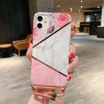 For iPhone 11 Pro Plating Marble Pattern Soft TPU Protective Case with Shoulder Strap(Pink Rose)