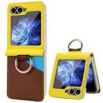 For Samsung Galaxy Z Flip5 VIETAO Metal Ring Card Slot PU Phone Case(Yellow Brown)