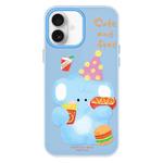 For iPhone 16 Plus Skin Feeling Jelly TPU Hybrid PC Phone Case(Elephant Burger Blue)