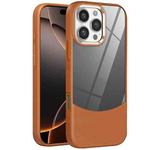 For iPhone 16 Pro Max Litchi Texture TPU Hybrid Acrylic Phone Case(Brown)