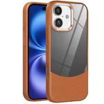 For iPhone 16 Plus Litchi Texture TPU Hybrid Acrylic Phone Case(Brown)