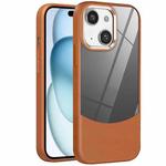 For iPhone 15 Litchi Texture TPU Hybrid Acrylic Phone Case(Brown)