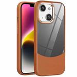 For iPhone 14 Plus Litchi Texture TPU Hybrid Acrylic Phone Case(Brown)