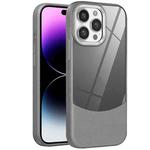 For iPhone 14 Pro Litchi Texture TPU Hybrid Acrylic Phone Case(Grey)