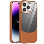 For iPhone 14 Pro Litchi Texture TPU Hybrid Acrylic Phone Case(Brown)