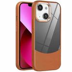 For iPhone 13 Litchi Texture TPU Hybrid Acrylic Phone Case(Brown)