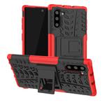 For Samsung Galaxy Note10 Tire Texture Shockproof TPU+PC Protective Case with Holder(Red)