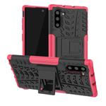 For Samsung Galaxy Note10 Tire Texture Shockproof TPU+PC Protective Case with Holder(Rose Red)