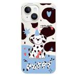 For iPhone 15 Plus Skin Feeling Jelly TPU Hybrid PC Phone Case(Spotted Puppy White)