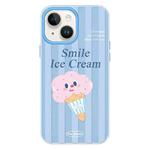 For iPhone 15 Skin Feeling Jelly TPU Hybrid PC Phone Case(Smiling Ice Cream Blue)