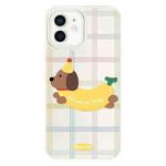 For iPhone 12 Skin Feeling Jelly TPU Hybrid PC Phone Case(Line Banana White)