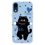 For iPhone XR Skin Feeling Jelly TPU Hybrid PC Phone Case(Dancing Cat Blue)