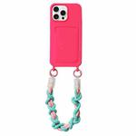 For iPhone 16 Pro Max Dopamine Card Slot Phone Case with Lanyard(Pink)