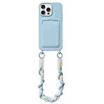 For iPhone 16 Pro Dopamine Card Slot Phone Case with Lanyard(Blue)