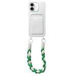 For iPhone 16 Plus Dopamine Card Slot Phone Case with Lanyard(White)