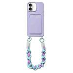 For iPhone 16 Plus Dopamine Card Slot Phone Case with Lanyard(Purple)