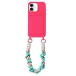 For iPhone 16 Plus Dopamine Card Slot Phone Case with Lanyard(Pink)