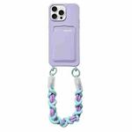 For iPhone 15 Pro Max Dopamine Card Slot Phone Case with Lanyard(Purple)