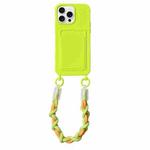 For iPhone 15 Pro Dopamine Card Slot Phone Case with Lanyard(Fluorescent Green)