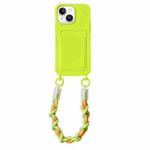 For iPhone 15 Plus Dopamine Card Slot Phone Case with Lanyard(Fluorescent Green)