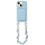 For iPhone 15 Plus Dopamine Card Slot Phone Case with Lanyard(Blue)