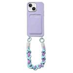 For iPhone 15 Dopamine Card Slot Phone Case with Lanyard(Purple)