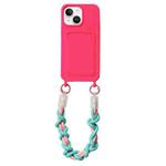 For iPhone 15 Dopamine Card Slot Phone Case with Lanyard(Pink)