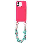 For iPhone 12 Dopamine Card Slot Phone Case with Lanyard(Pink)