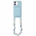 For iPhone 12 Dopamine Card Slot Phone Case with Lanyard(Blue)