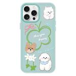 For iPhone 16 Pro Max Skin Feeling Jelly TPU Hybrid PC Phone Case(Flowers Puppy Light Green)