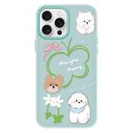 For iPhone 16 Pro Skin Feeling Jelly TPU Hybrid PC Phone Case(Flowers Puppy Light Green)