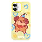 For iPhone 16 Plus Skin Feeling Jelly TPU Hybrid PC Phone Case(Puppy Crayon Drawing Yellow)