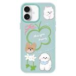 For iPhone 16 Plus Skin Feeling Jelly TPU Hybrid PC Phone Case(Flowers Puppy Light Green)