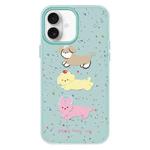 For iPhone 16 Plus Skin Feeling Jelly TPU Hybrid PC Phone Case(Three Puppies Light Green)