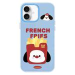 For iPhone 16 Skin Feeling Jelly TPU Hybrid PC Phone Case(French Fries Puppy Blue)