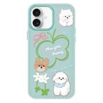 For iPhone 16 Skin Feeling Jelly TPU Hybrid PC Phone Case(Flowers Puppy Light Green)